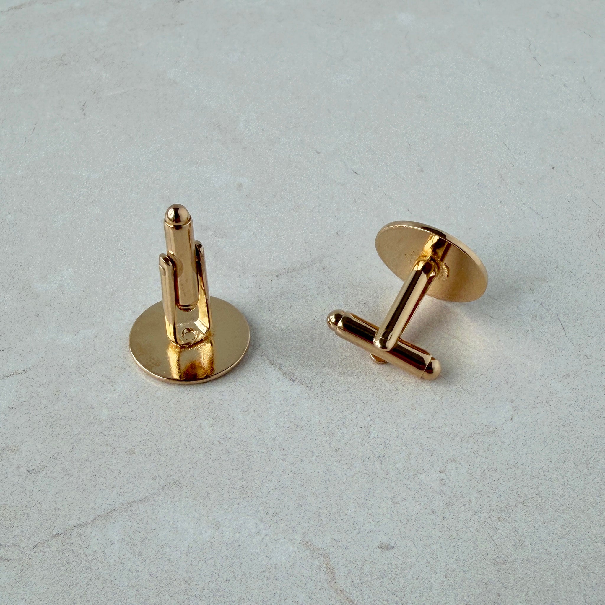 Gold-Plated Blue Enamel Trim Round Cufflinks