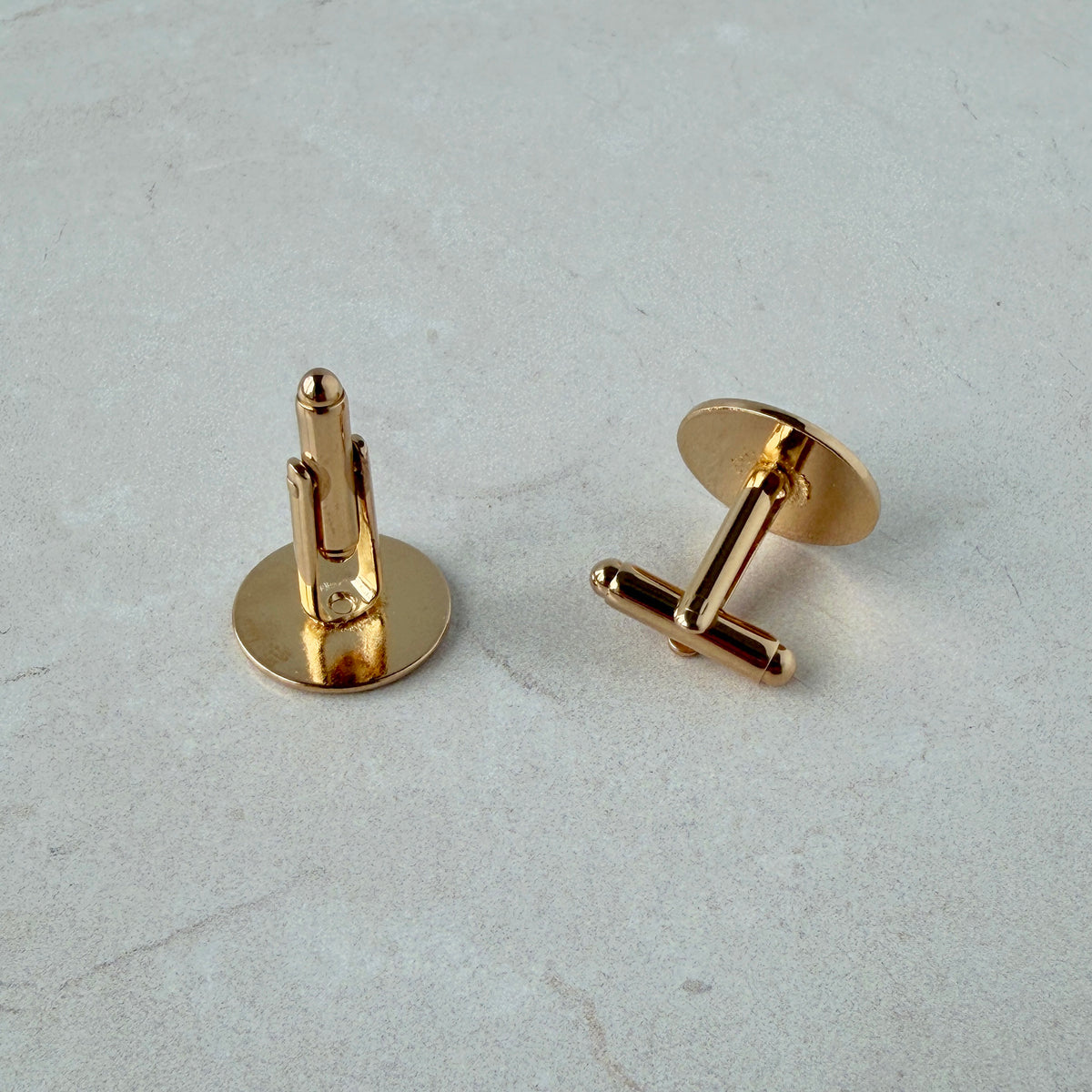 Gold-Plated Blue Enamel Trim Round Cufflinks