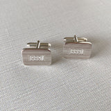 Sterling Silver Engine Turned Rectangle Cushion Cufflinks with machine engraving