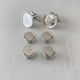 Silver Plated Polished Round Rimmed Shirt Studs with machine engraving