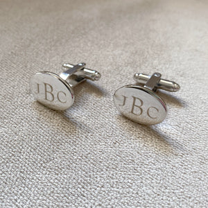 Silver Plated Polished Oval Cufflinks with machine engraving
