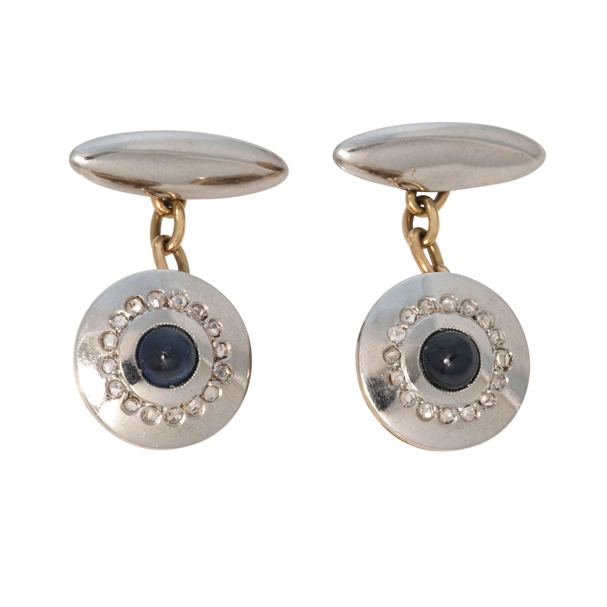 Estate Sapphire & Diamond Platinum 18K Gold Cufflinks