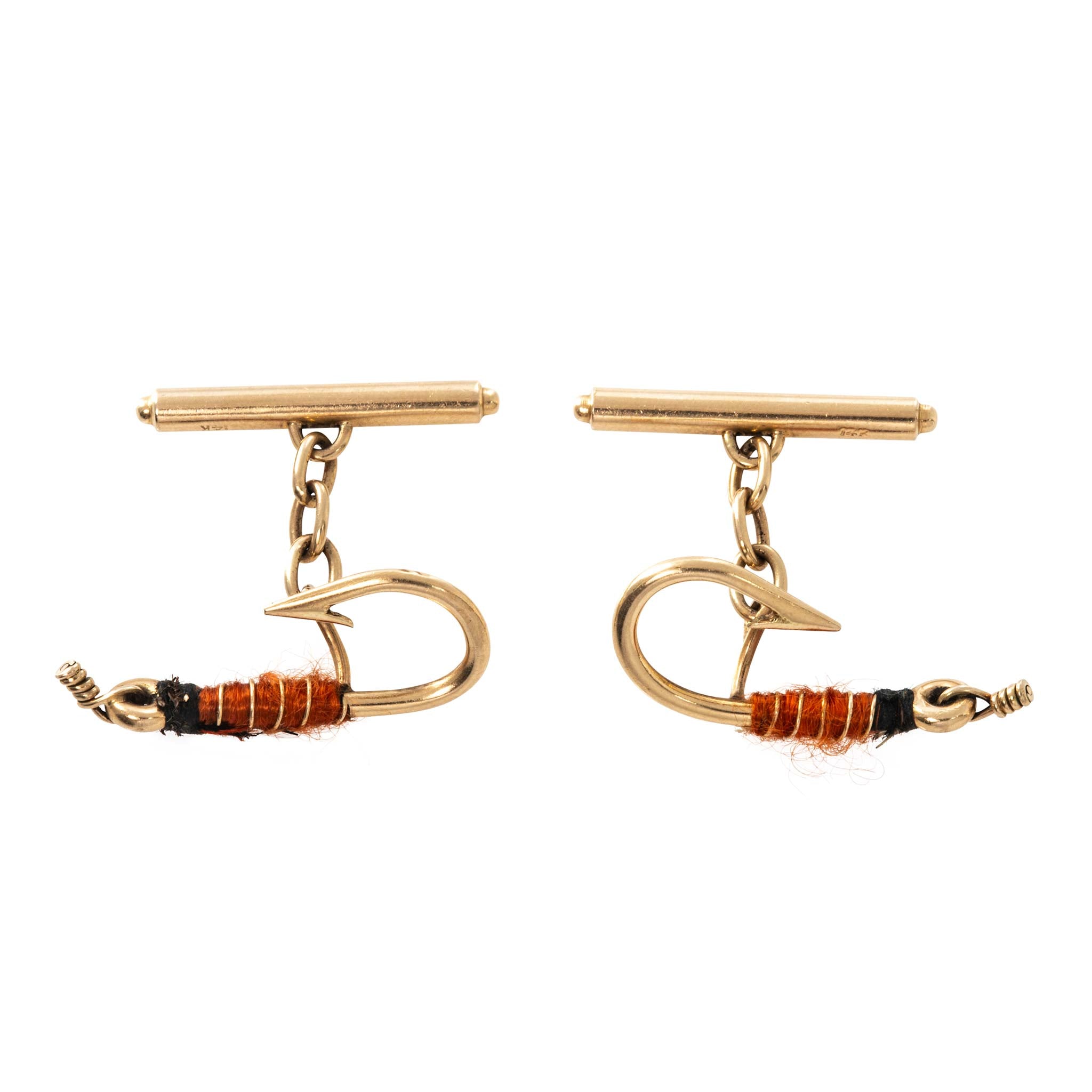 Vintage Fly Fishing Lure 14K Gold Cufflinks