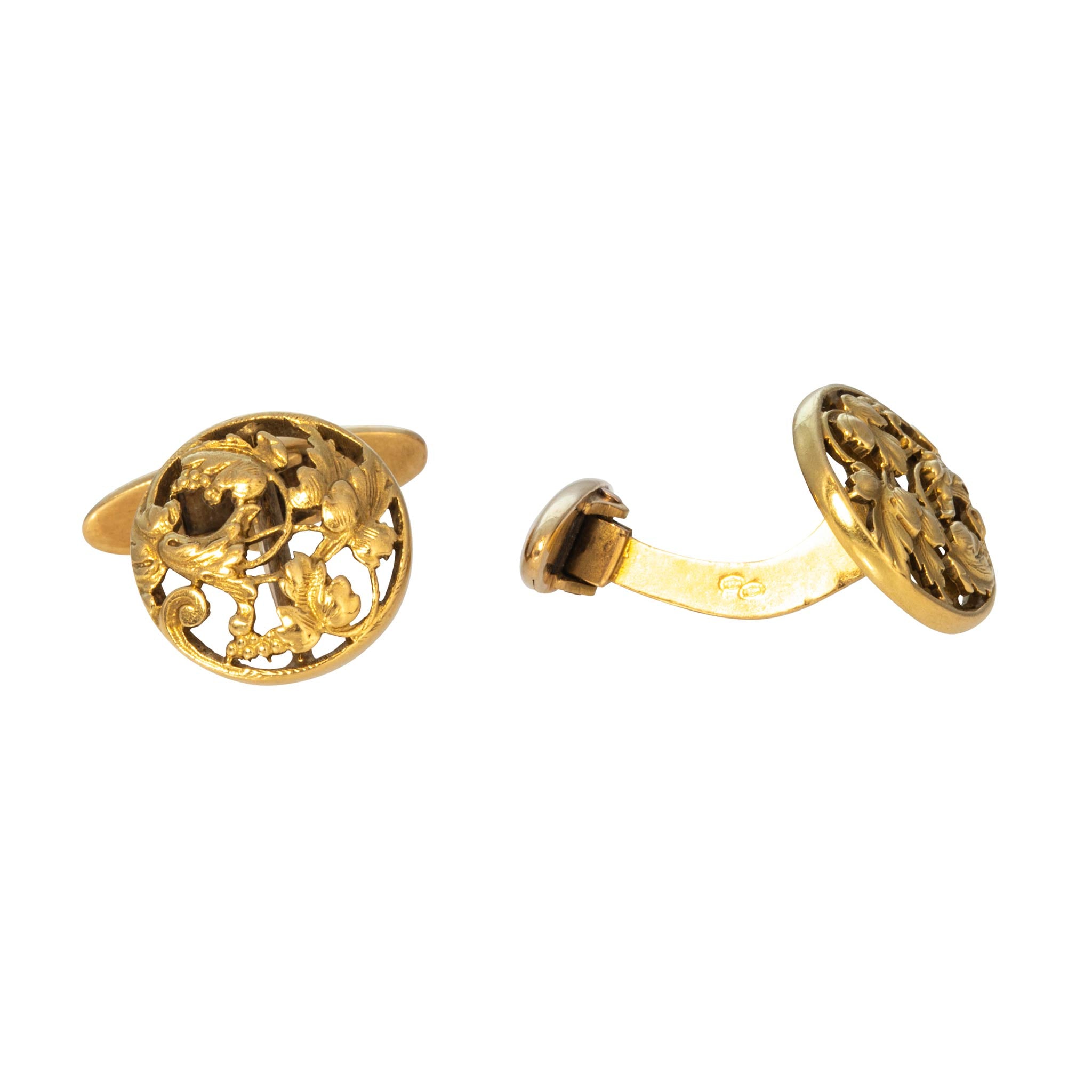 Art Nouveau Style French 18K Yellow Gold Cufflinks
