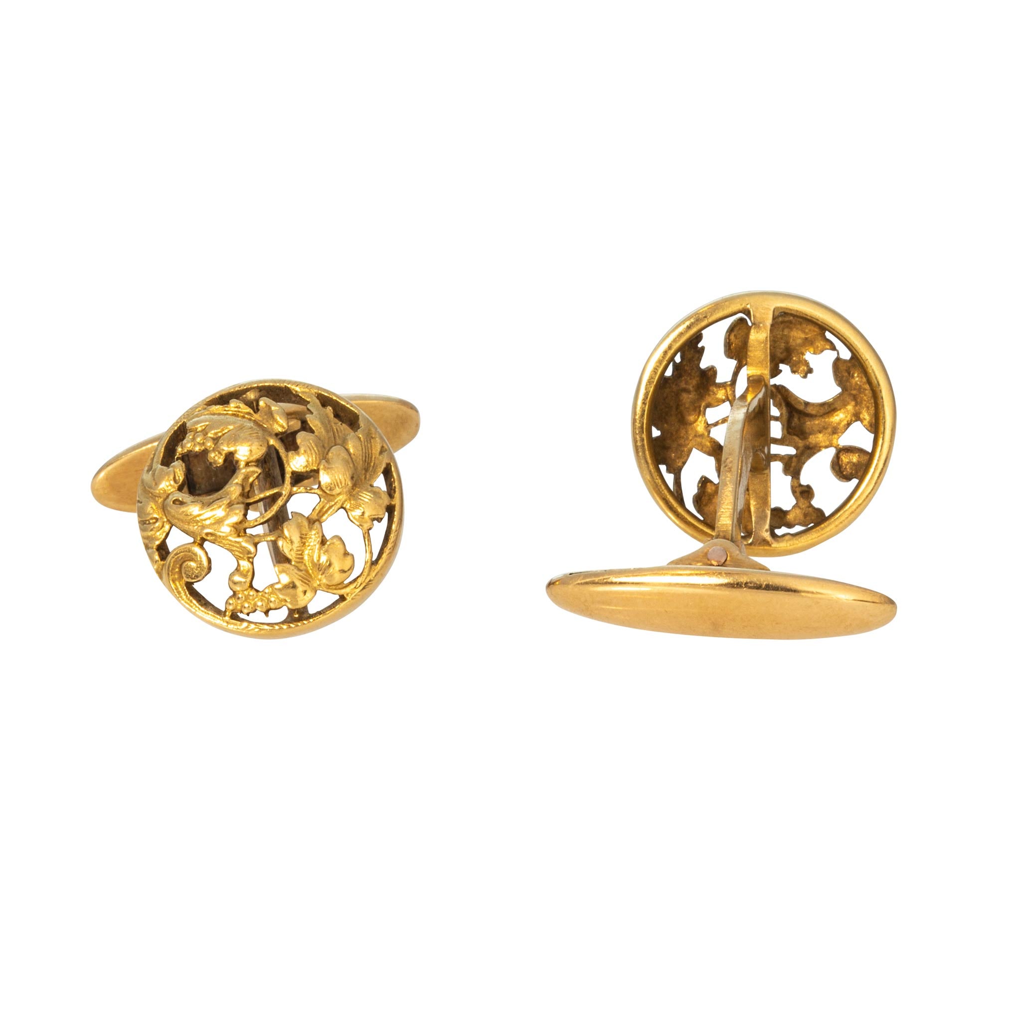 Art Nouveau Style French 18K Yellow Gold Cufflinks