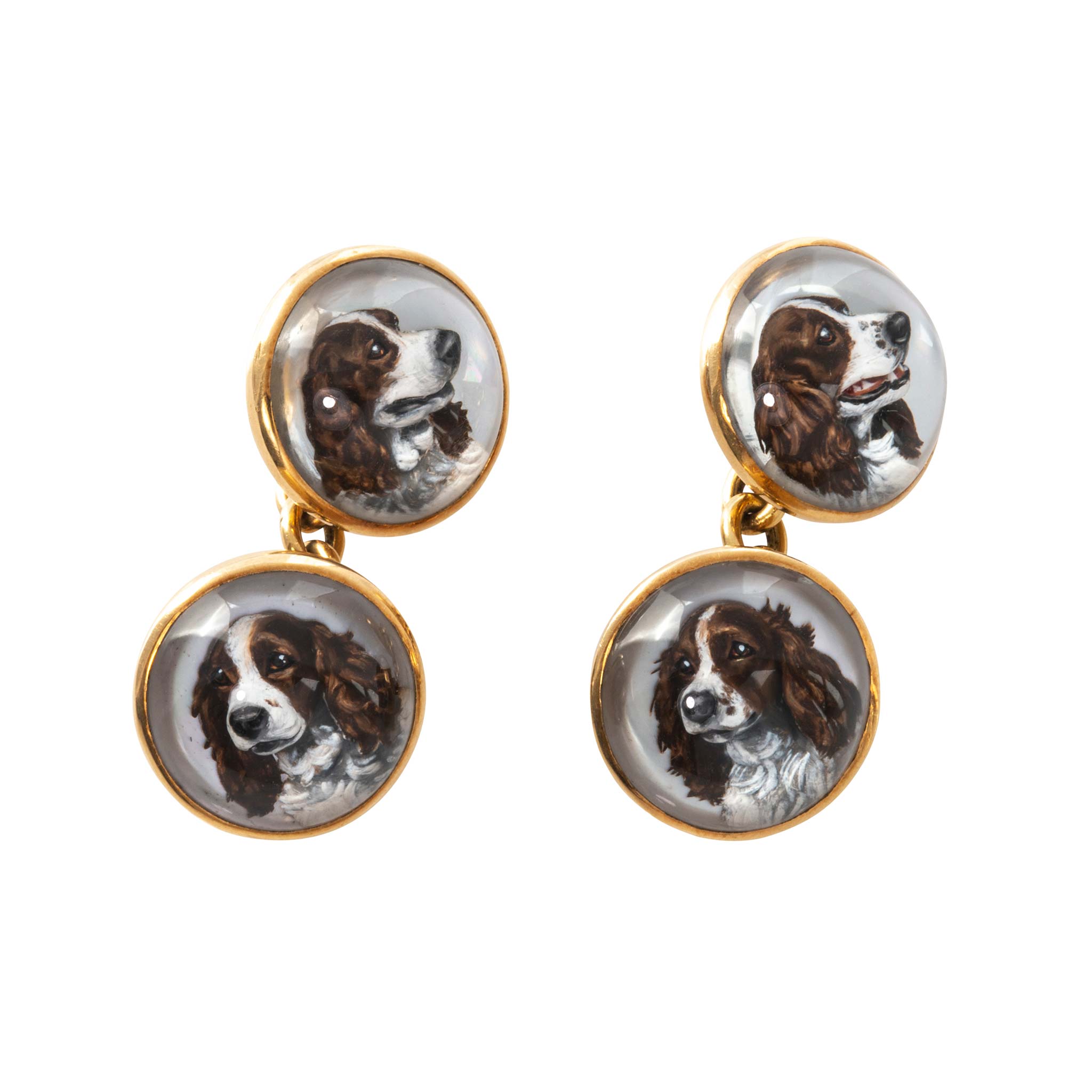 Victorian Essex Crystal Spaniel 18K Gold Cufflinks