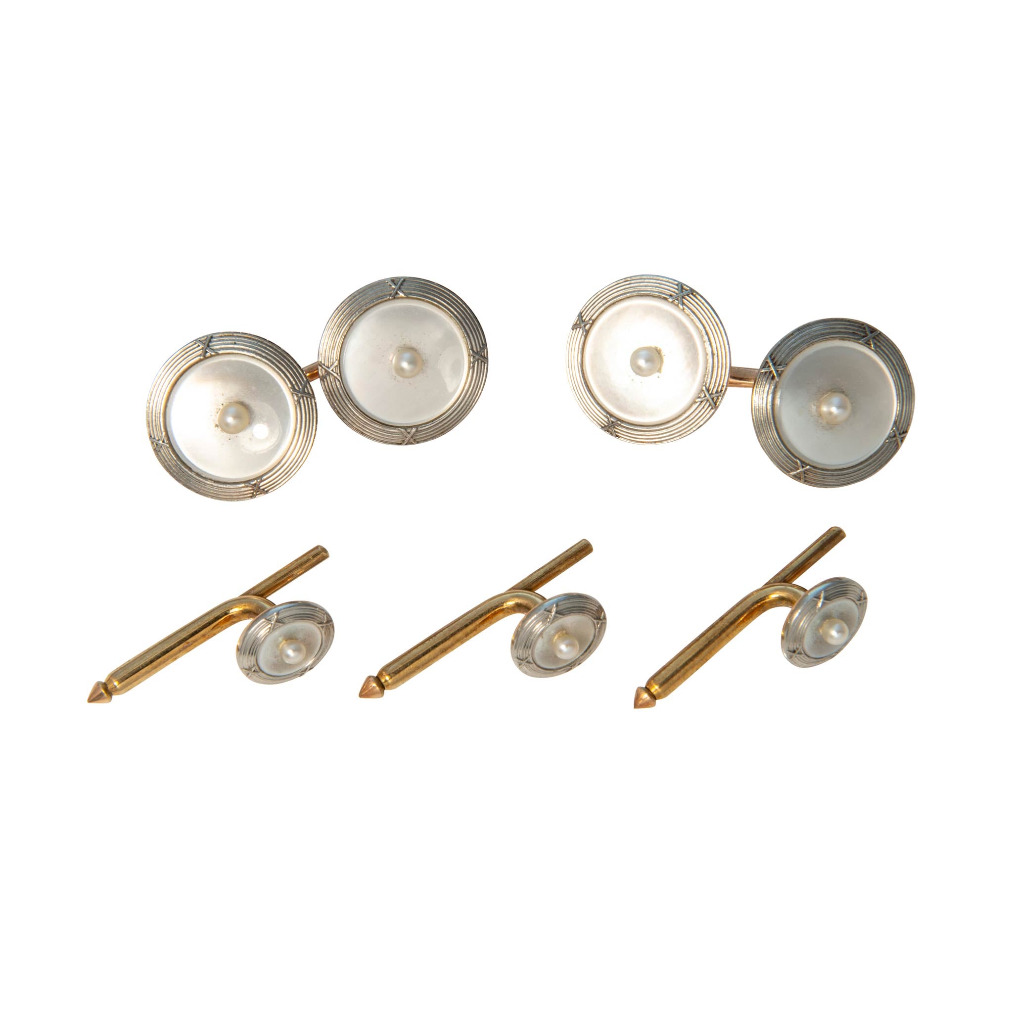Art Deco Style Mother-of-Pearl Cufflink & Button Stud Set