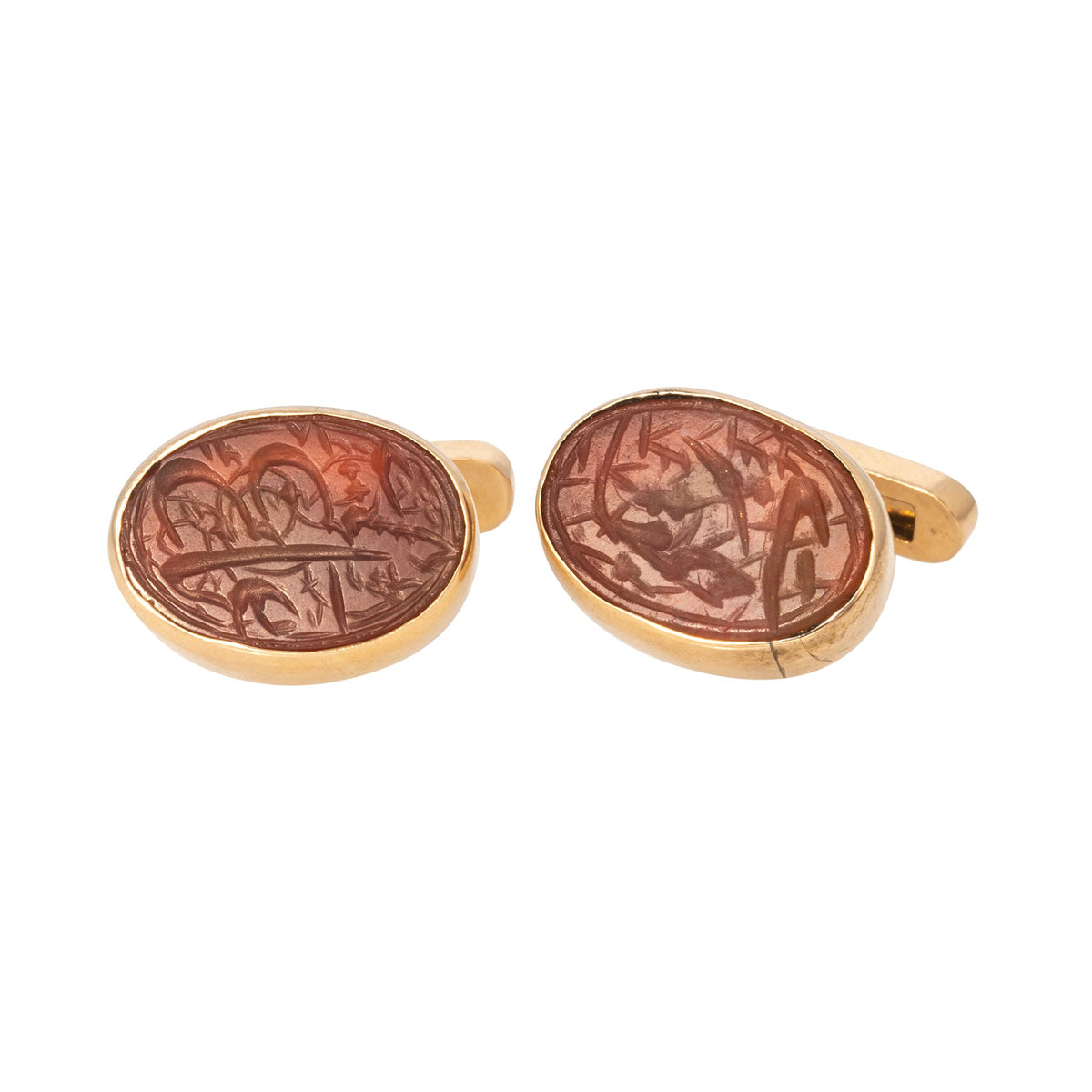 Estate Carnelian Intaglio 14K Gold Cufflinks