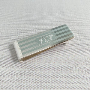 Sterling Silver Engine Turned Money Clip with machine engraving