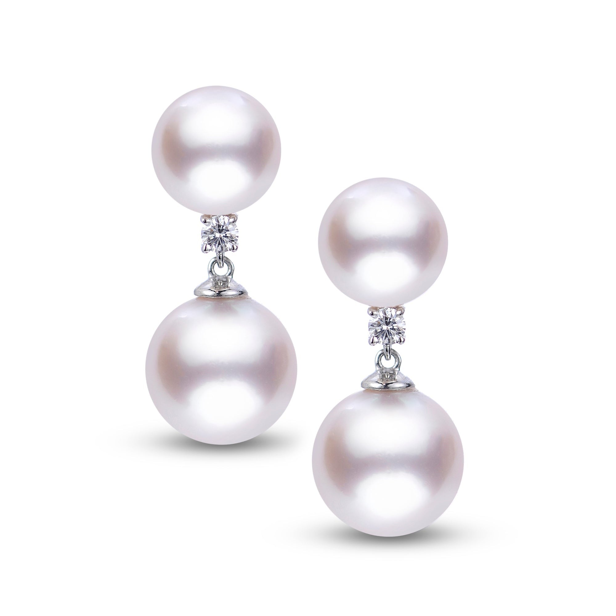 Akoya Pearl Drop & Diamond 14K White Gold Earrings