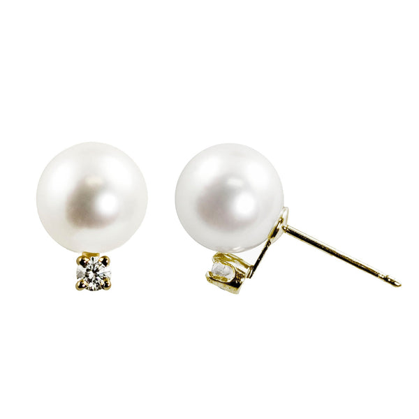 Orecchini A Perla Naturale Akoya 8-9 Mm – Borchie Oro Giallo 14k