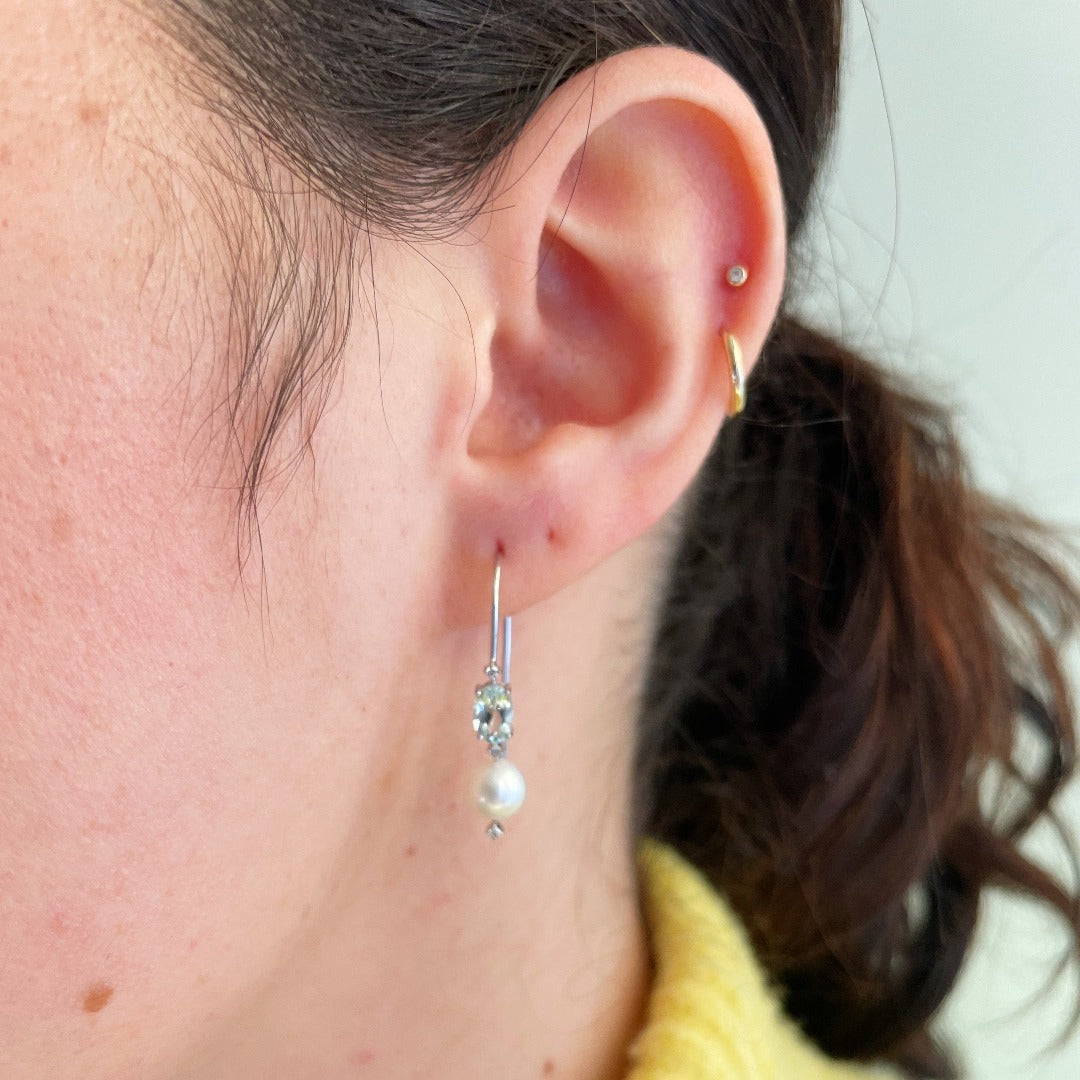 Freshwater Pearl, Aquamarine & Diamond 14K White Gold Earrings