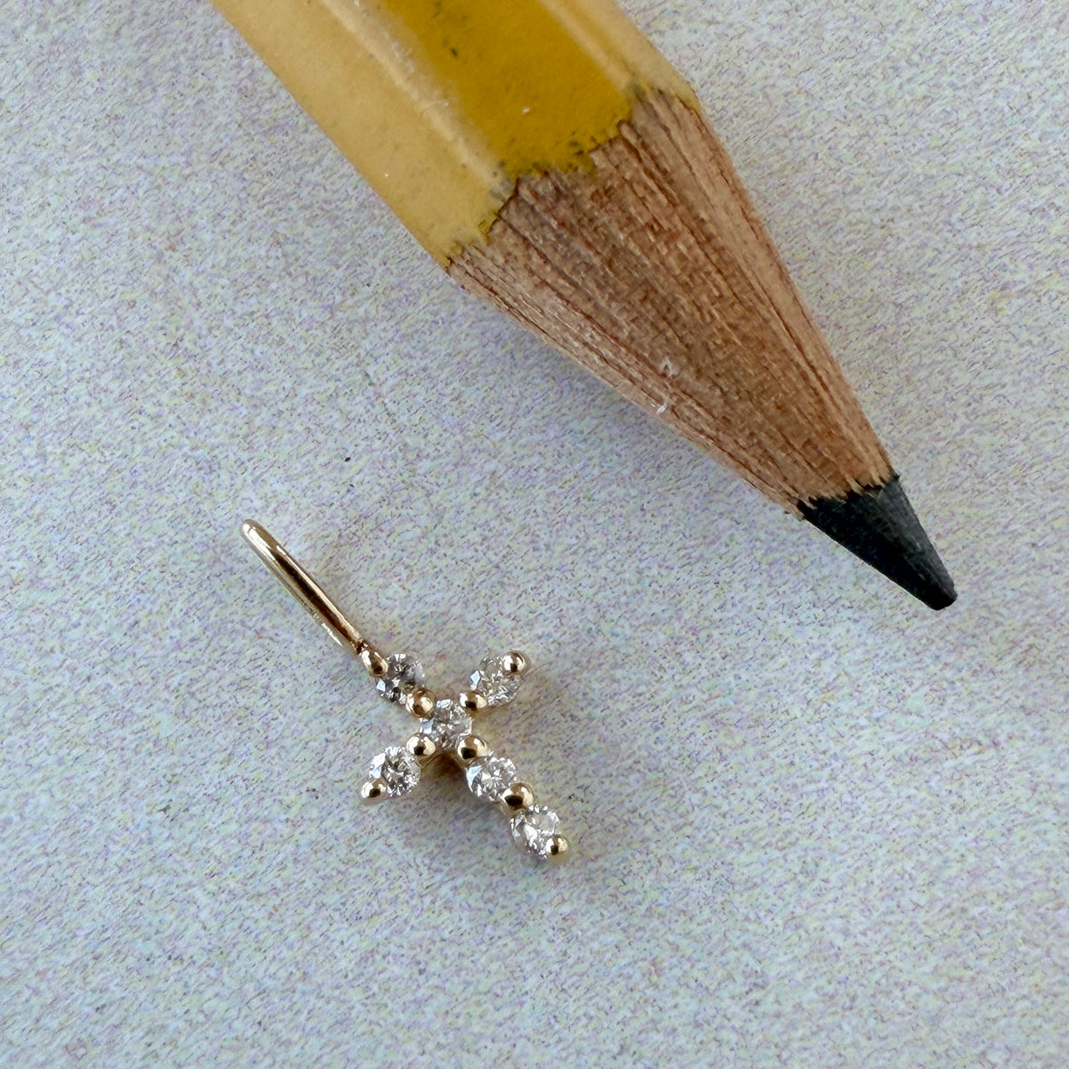 Diamond 14K Yellow Gold Petite Cross Charm pencil