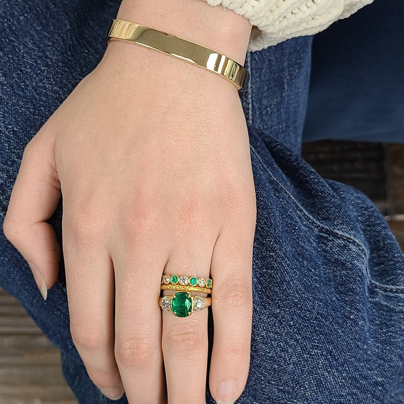 Single Stone Emerald Three Stone Brooklyn Ring