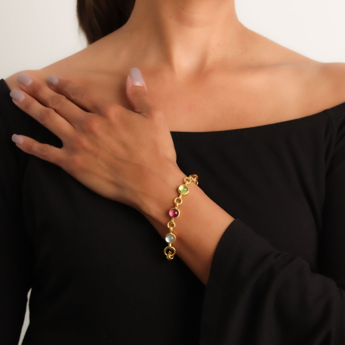 Elizabeth Locke “Tutti Frutti” Round Cabochon Stone Link Bracelet