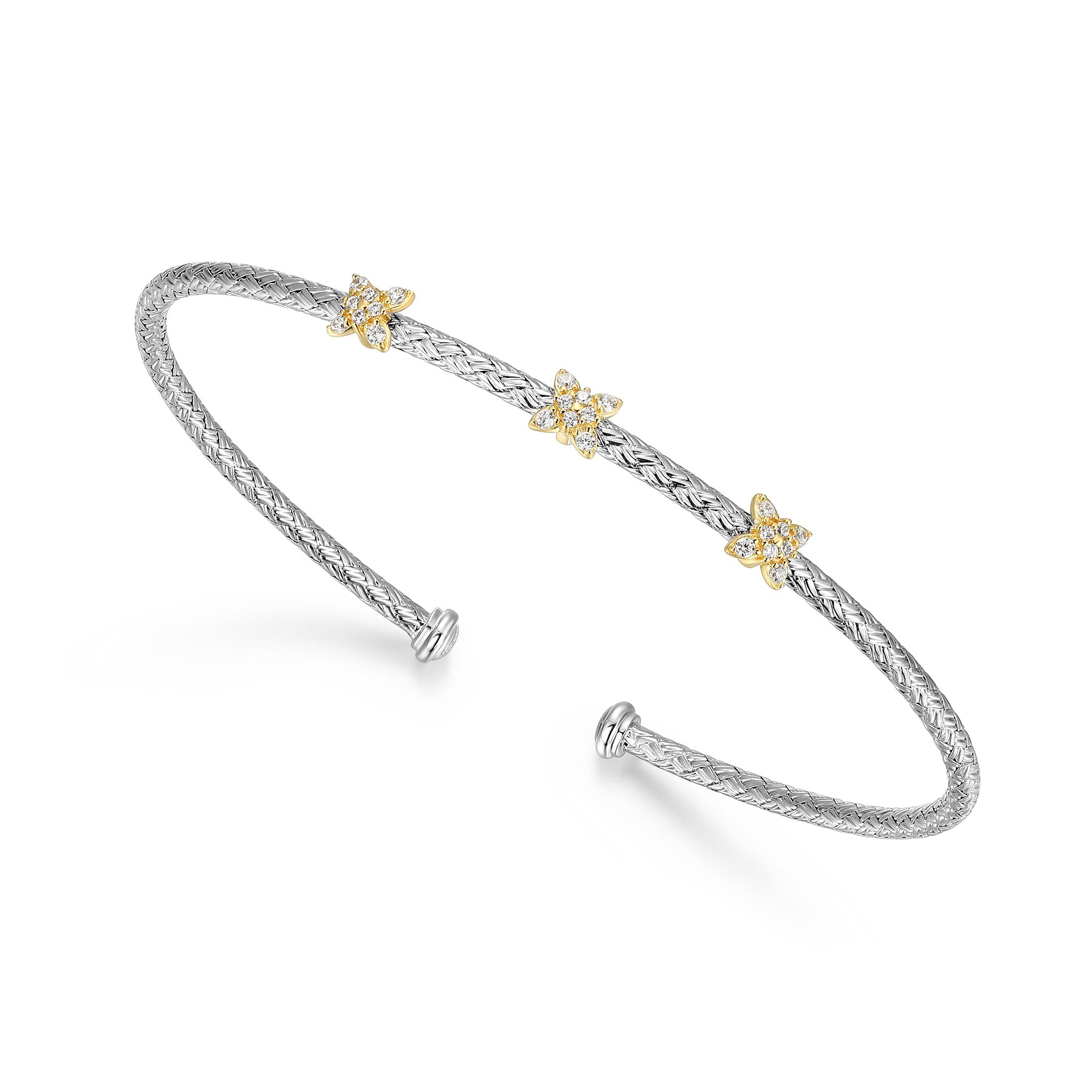 Charles Garnier CZ Flower Station Sterling Silver Classic Mesh Cuff Bangle