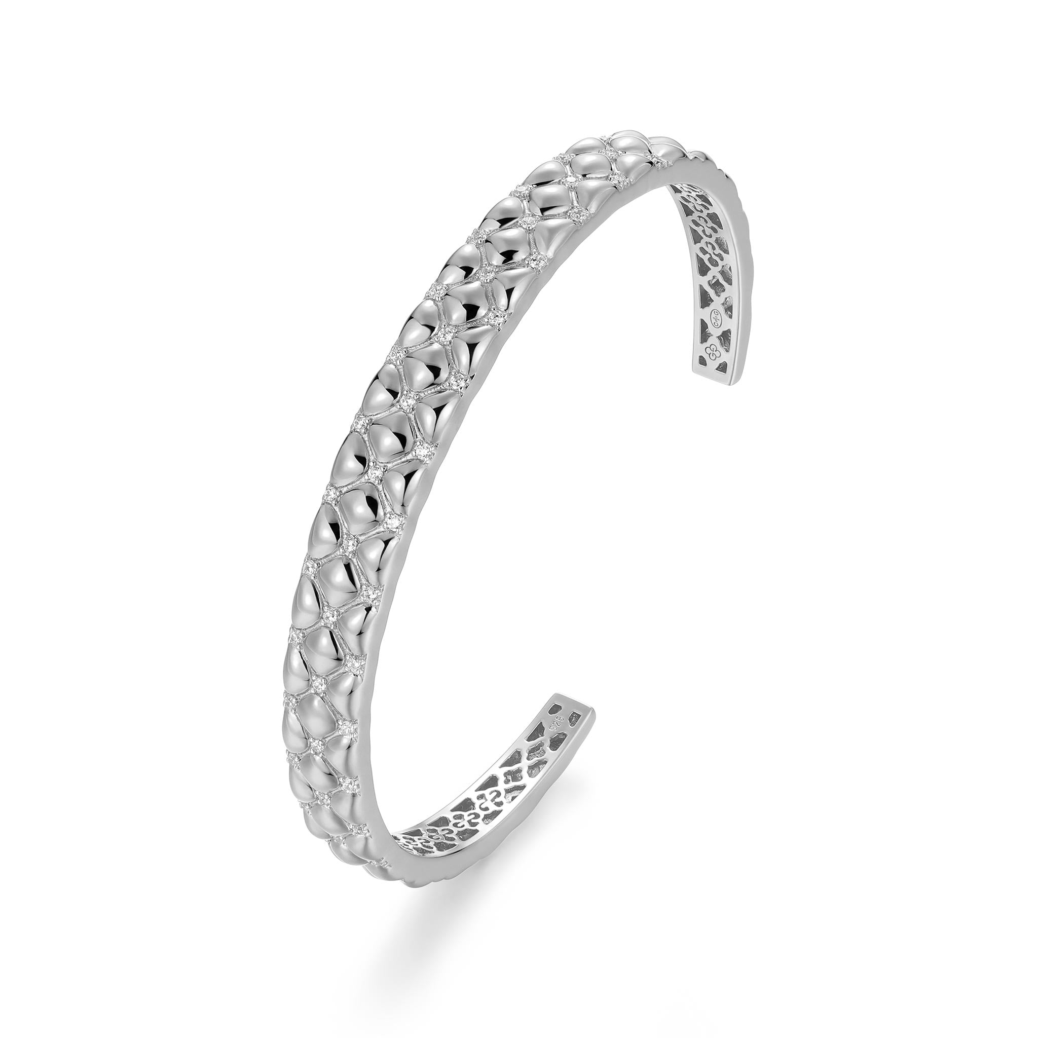 Charles Garnier CZ Rhodium-Plated Sterling Silver Quilted Cuff Bangle