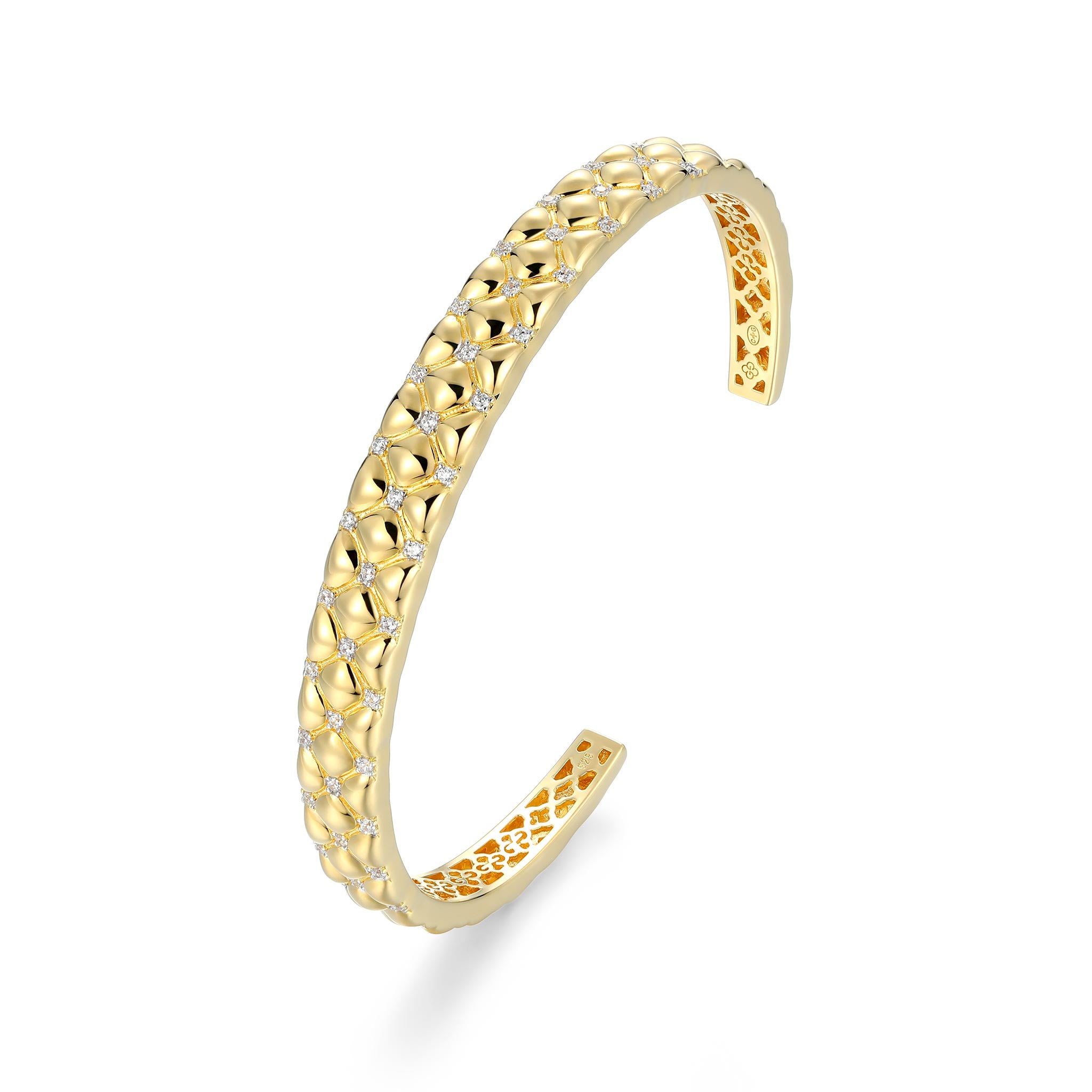 Charles Garnier CZ Gold-Plated Sterling Silver Quilted Cuff Bangle