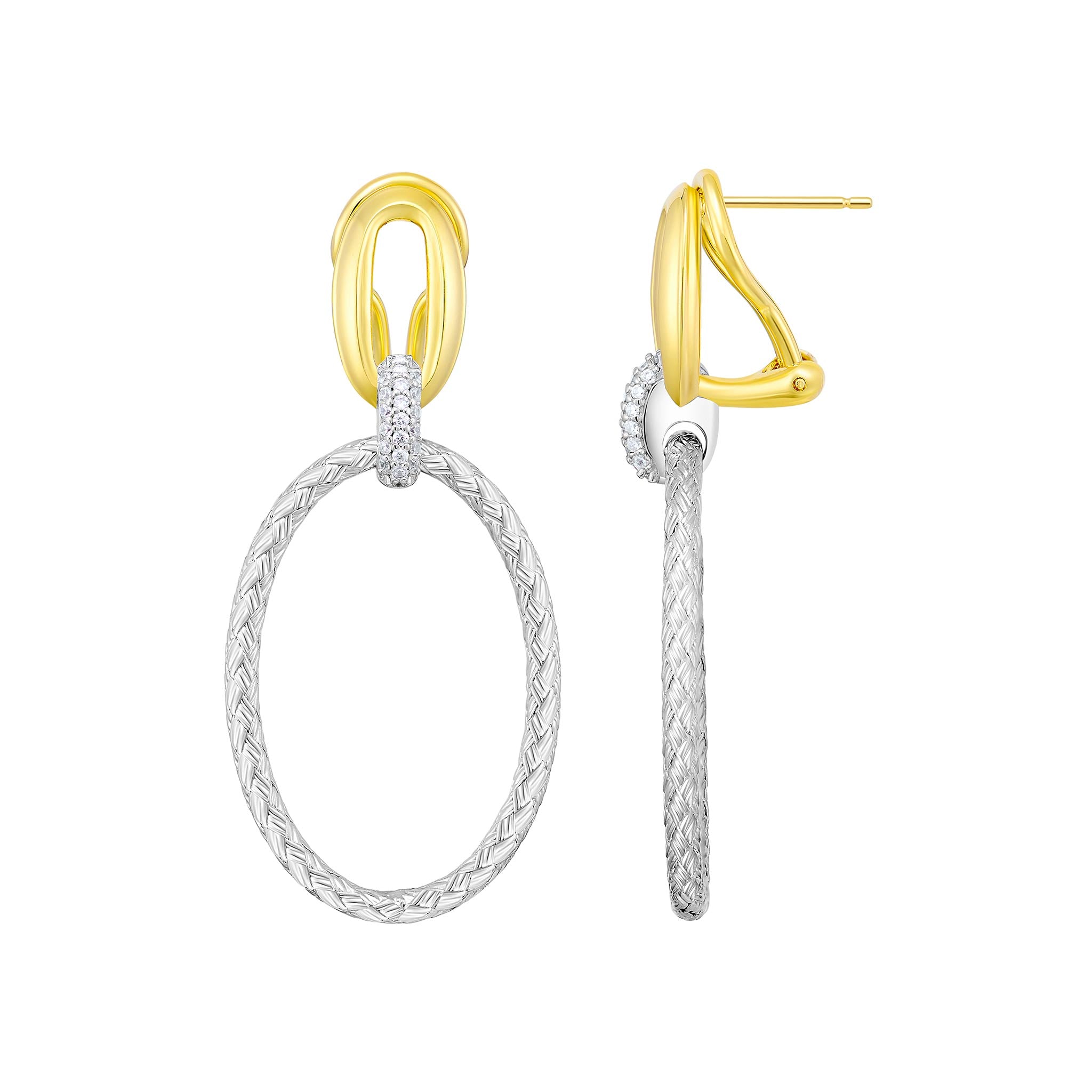 Charles Garnier CZ Rhodium-Plated Sterling Silver Mesh Oval Drop Earrings