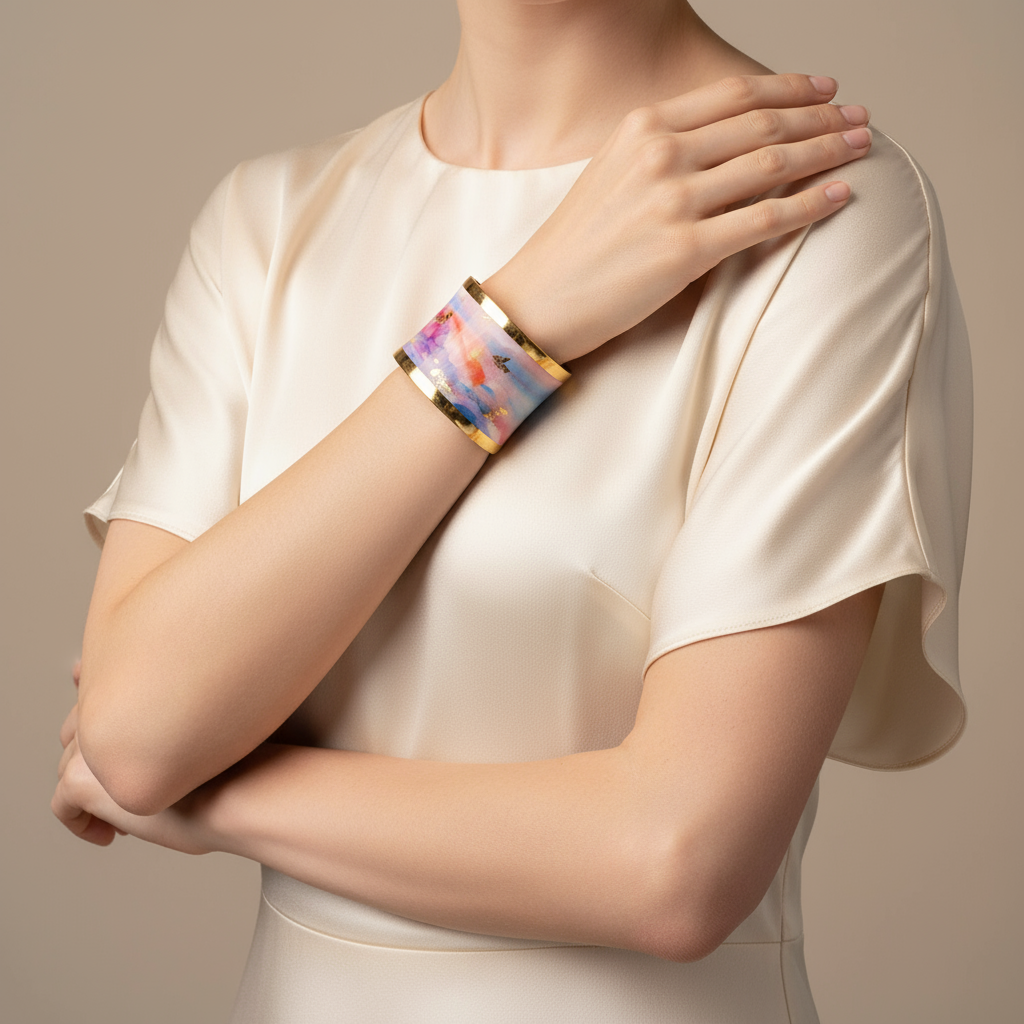 Evocateur Morning Run 22K Gold Leaf Corset Cuff 2"