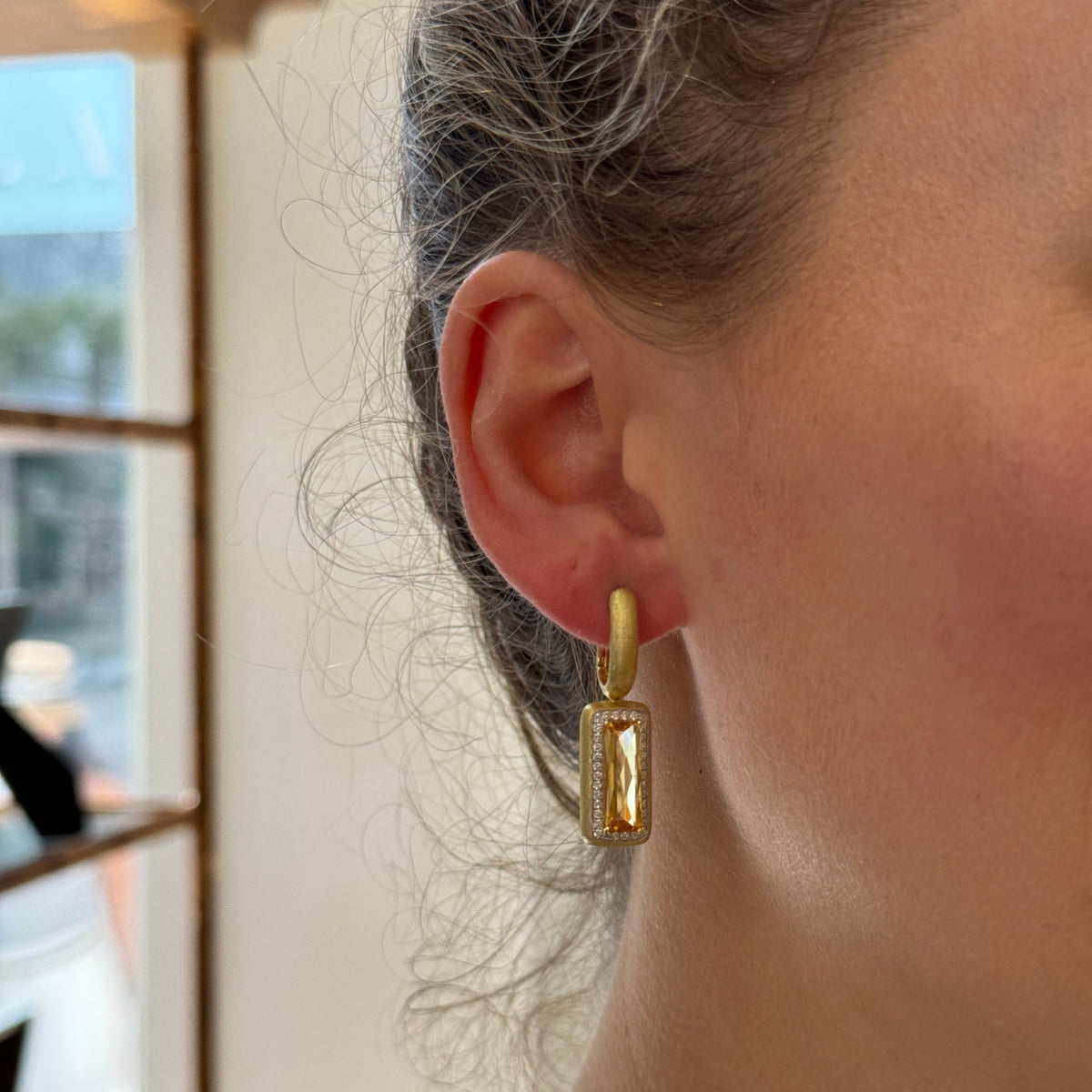 Citrine & Diamond Drop Satin Finish 14K Gold Earrings