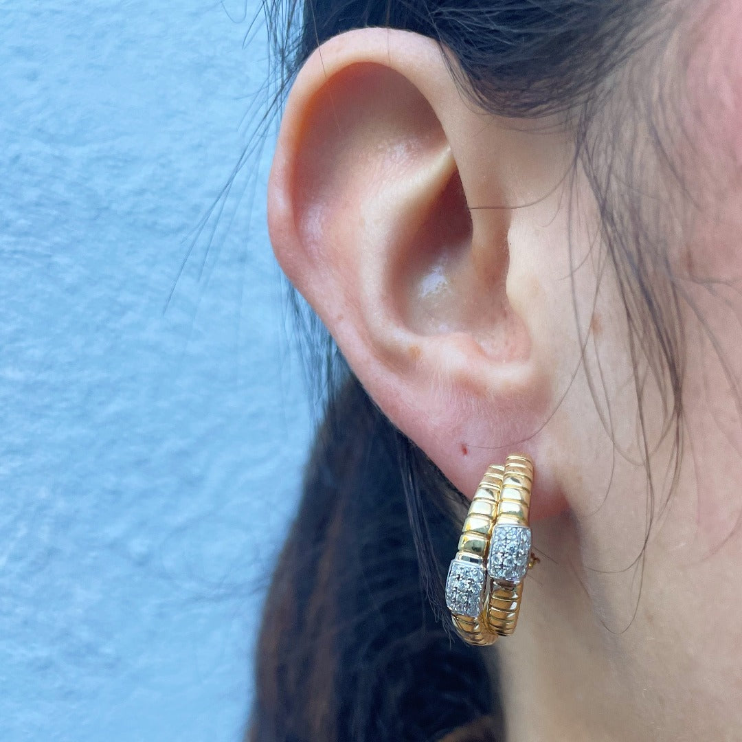 Diamond 18K Yellow Gold Crossover Hoop Earrings