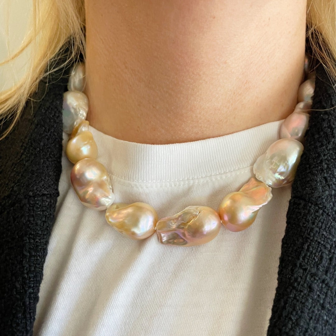 Freshwater Multicolor Baroque Pearl 14K Gold Clasp Necklace
