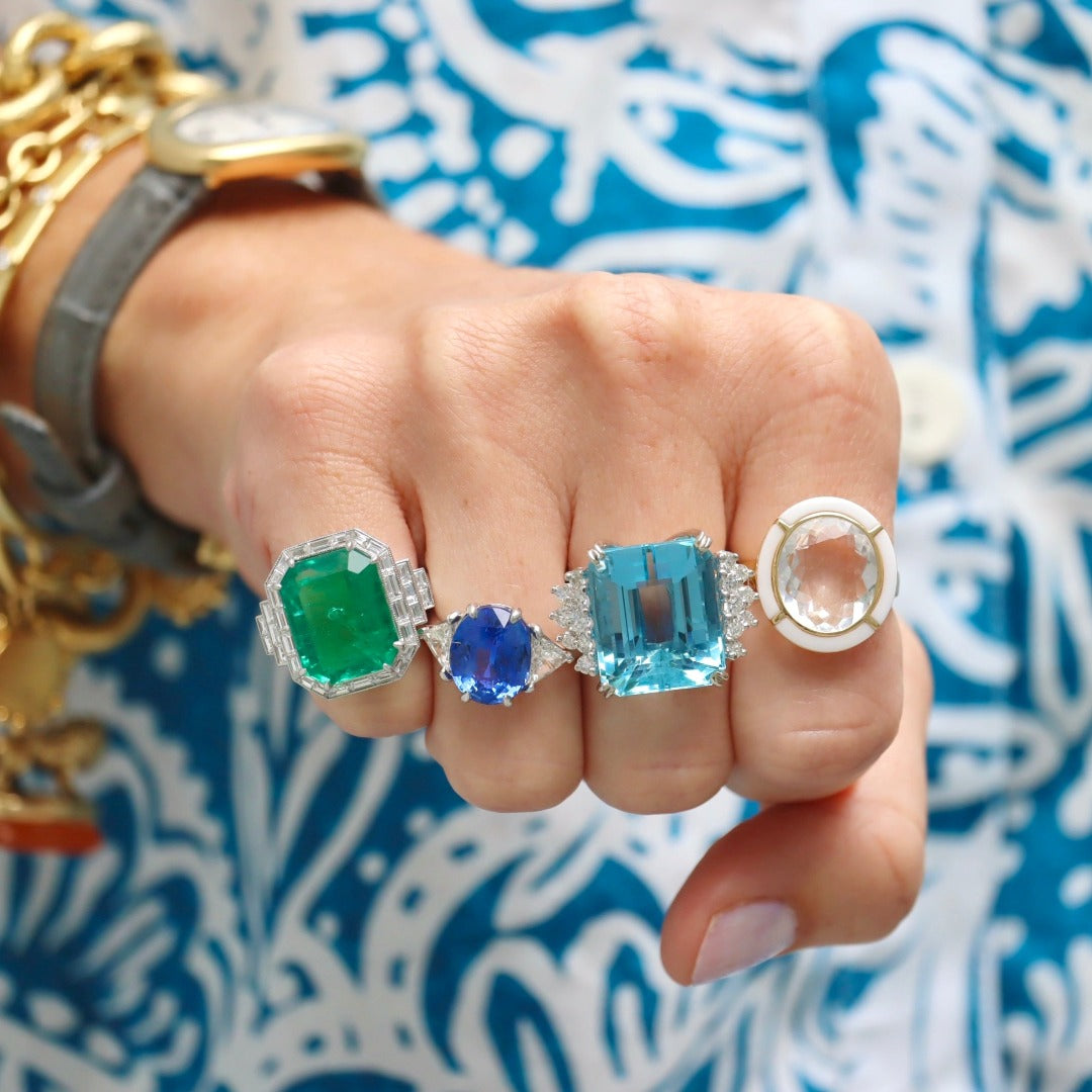 Estate 18.92ct Emerald Cut Aquamarine & Diamond Ring
