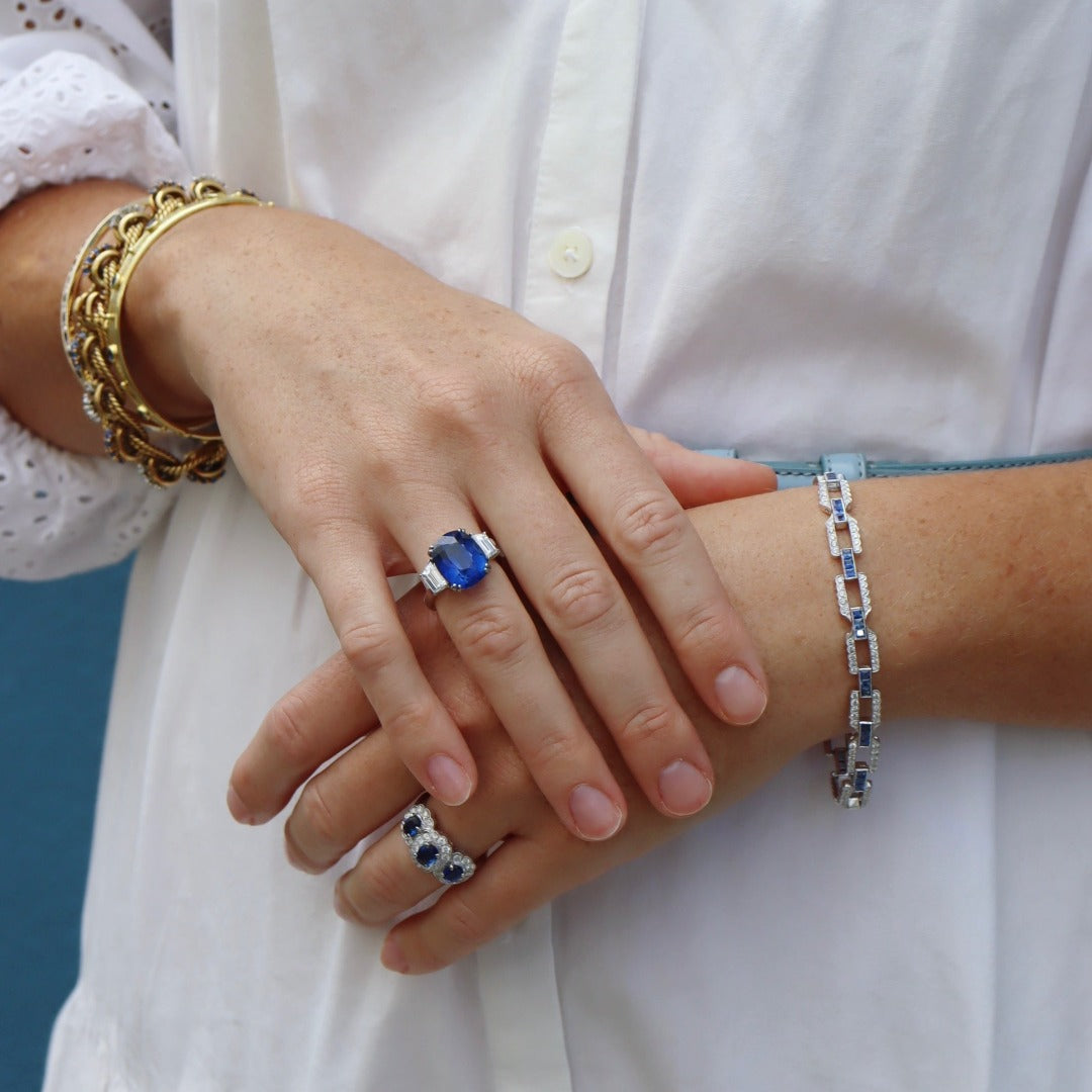 Art Deco Sapphire & Diamond 18K White Gold Link Bracelet