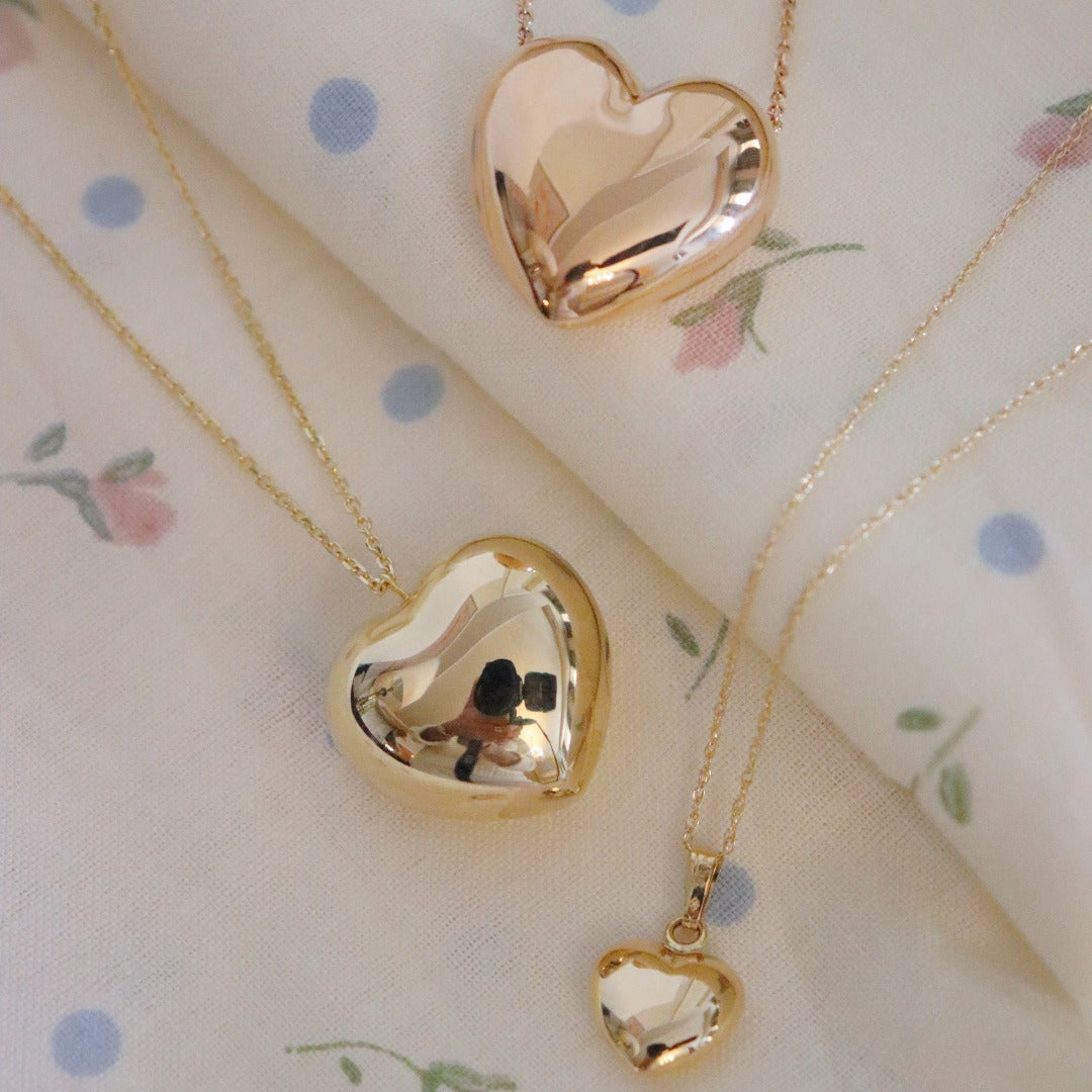 14K Yellow Gold Puffed Heart Pendant Necklace