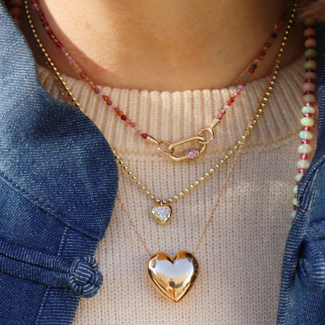 18K Rose Gold Puffed Heart Necklace