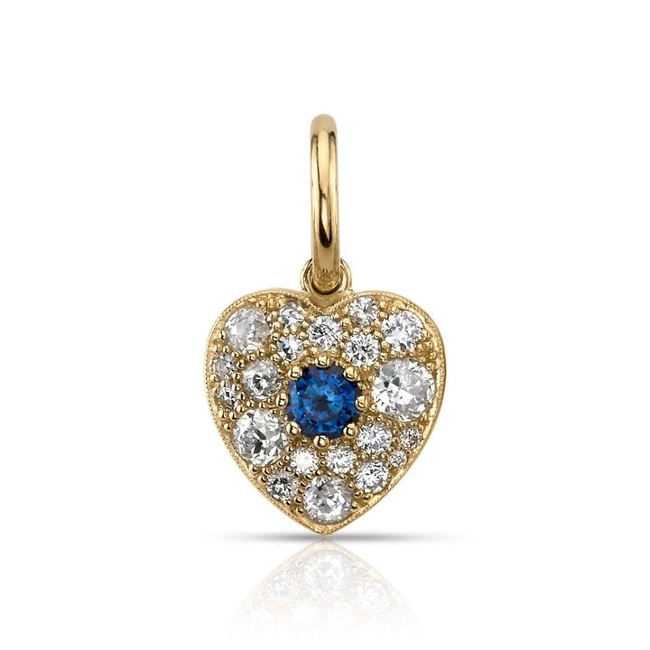 Single Stone Small Cobblestone Sapphire & Diamond Heart Pendant