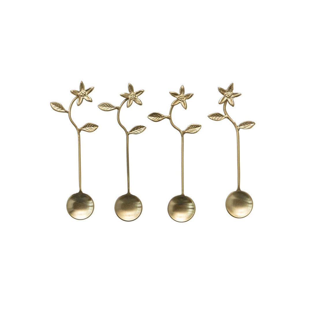 Stainless Steel & Brass Flower Handle Spoons Set of 4