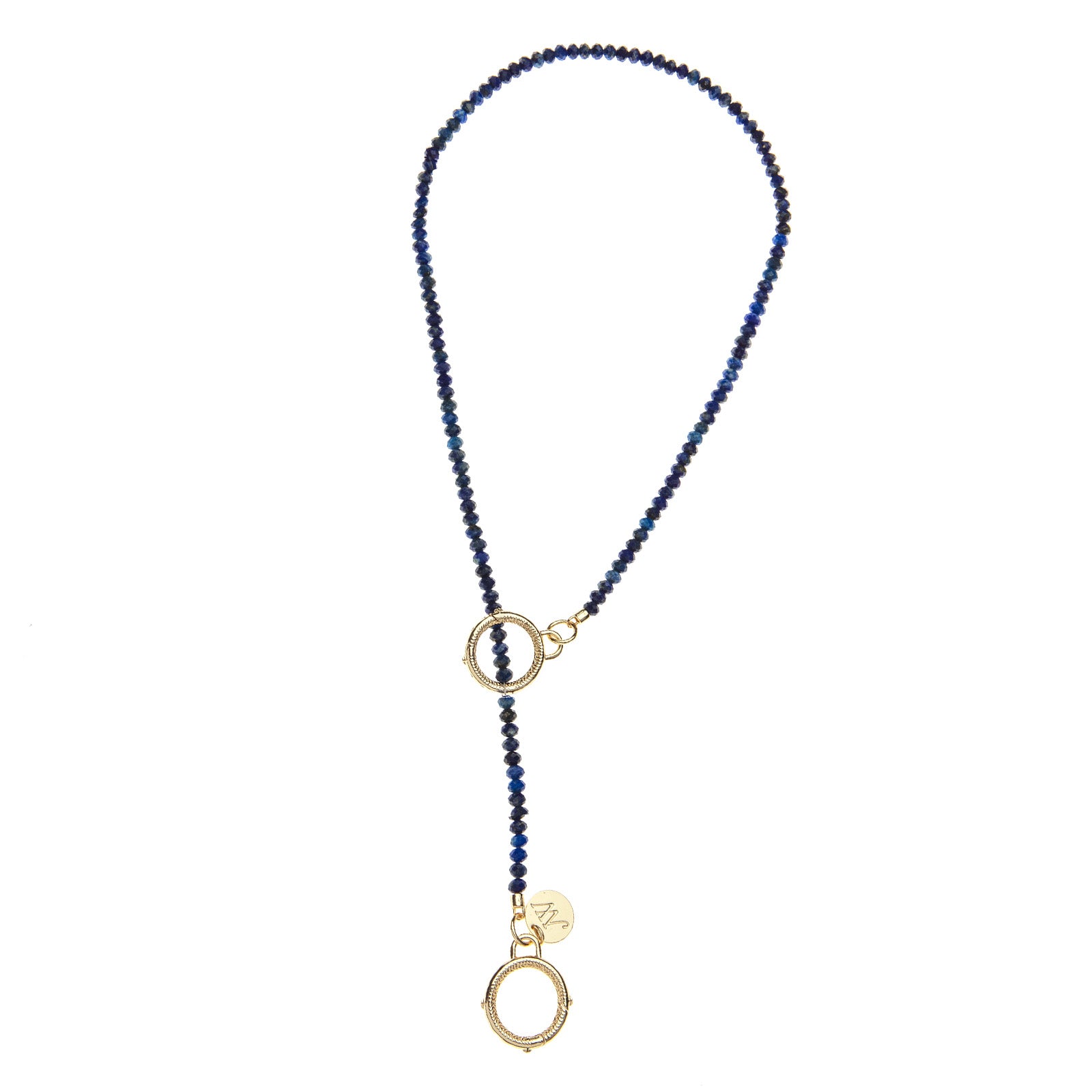 Jane Win Diamond-Cut Lapis Beaded Lariat Necklace 19"