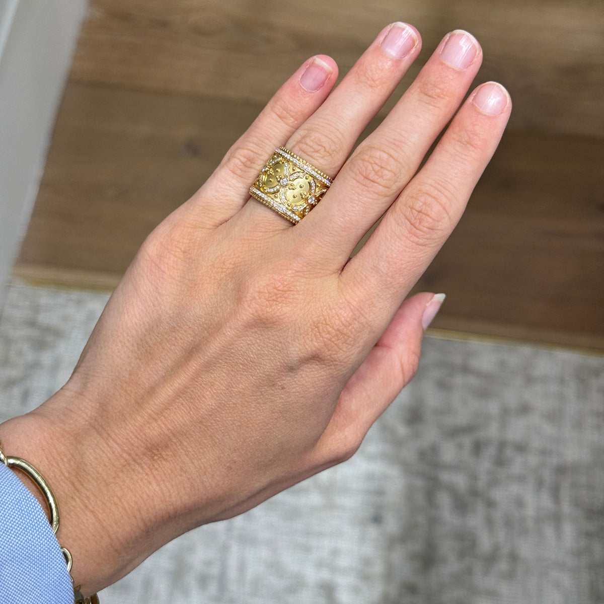 Diamond 18K Yellow Gold Byzantine Ring