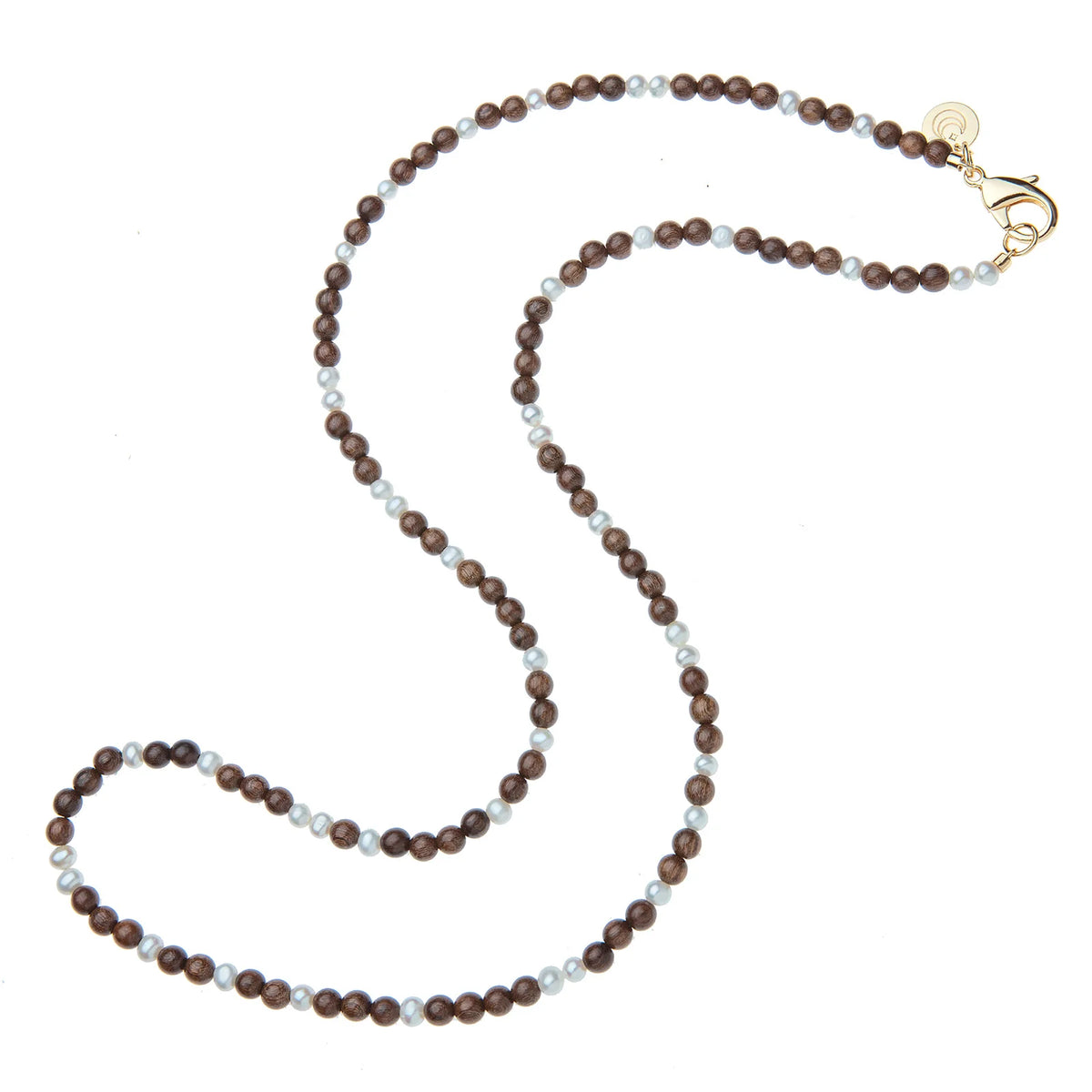 Jane Win Wood & Pearl Beaded Double Wrap Necklace 32"