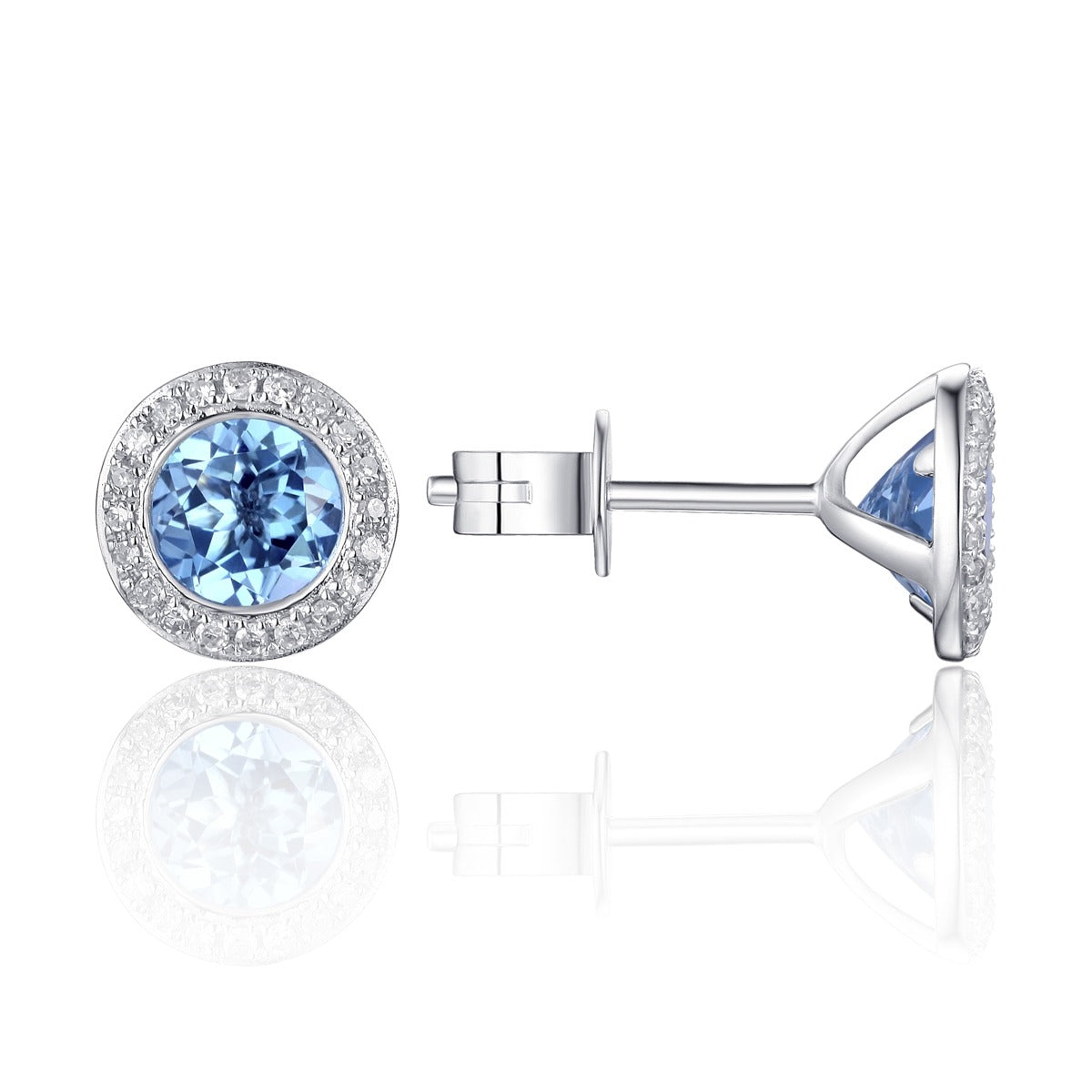 Blue Topaz & Diamond Halo 14K White Gold Martini Stud Earrings