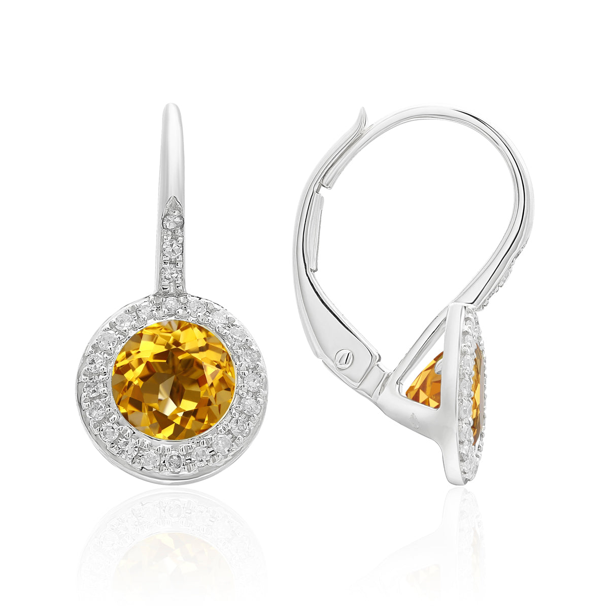 Citrine & Diamond 14K White Gold Martini Leverback Earrings