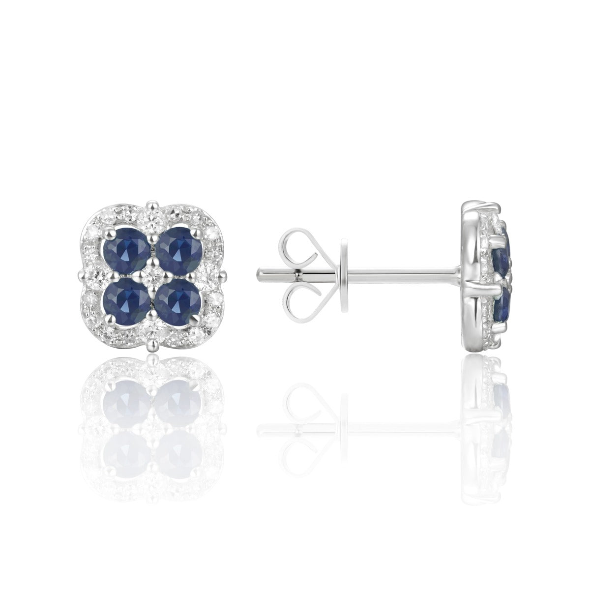 Sapphire & Diamond 14K White Gold Clover Stud Earrings