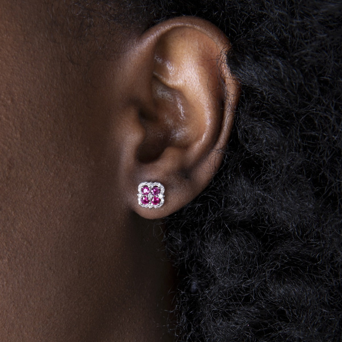 Ruby & Diamond 14K Gold Clover Stud Earrings