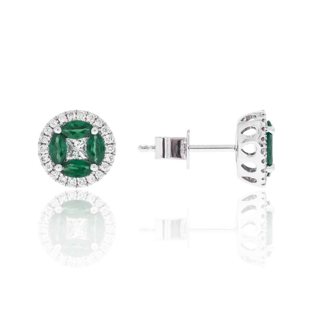 Marquise Emerald & Diamond 14K White Gold Stud Earrings