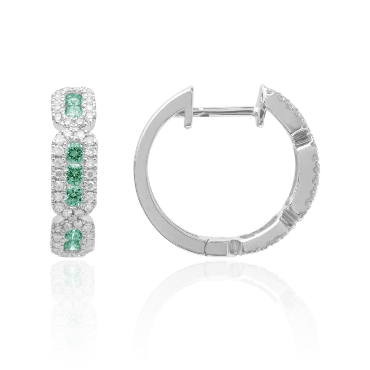 Emerald & Diamond 14K White Gold Huggie Earrings