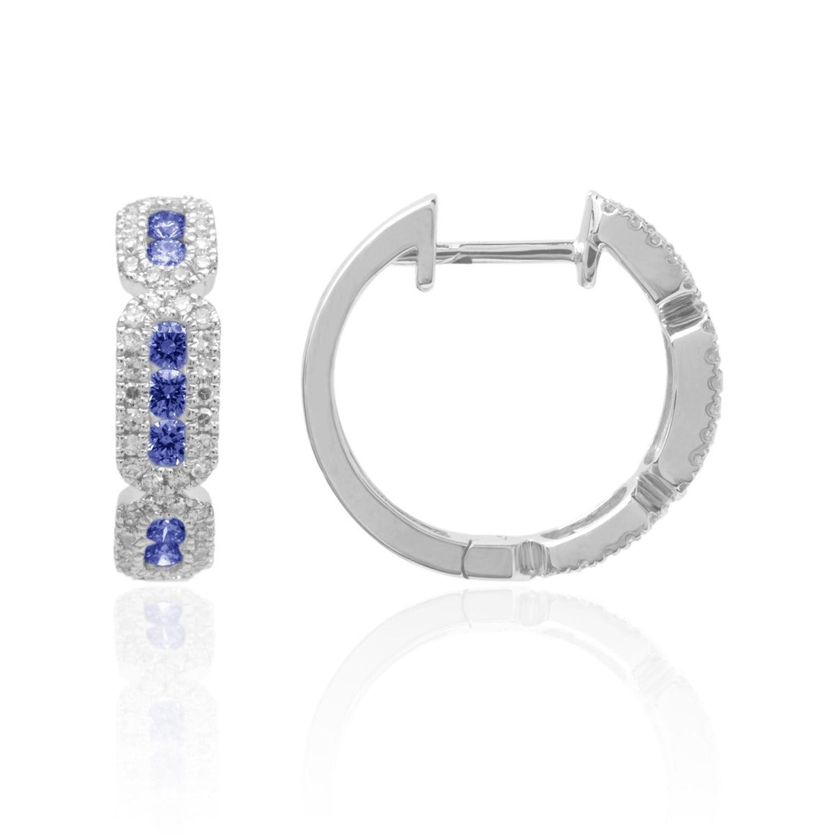 Sapphire & Diamond 14K White Gold Huggie Earrings