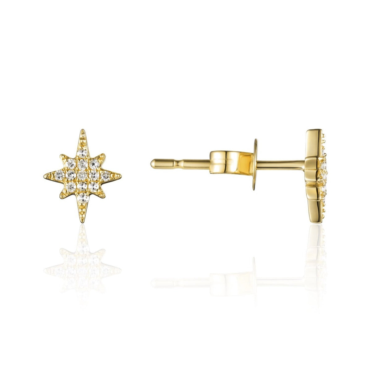 Diamond Starburst 14K Yellow Gold Petite Stud Earrings