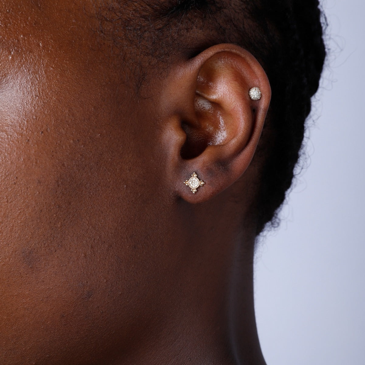 Diamond 14K Yellow Gold Granulation Stud Earrings