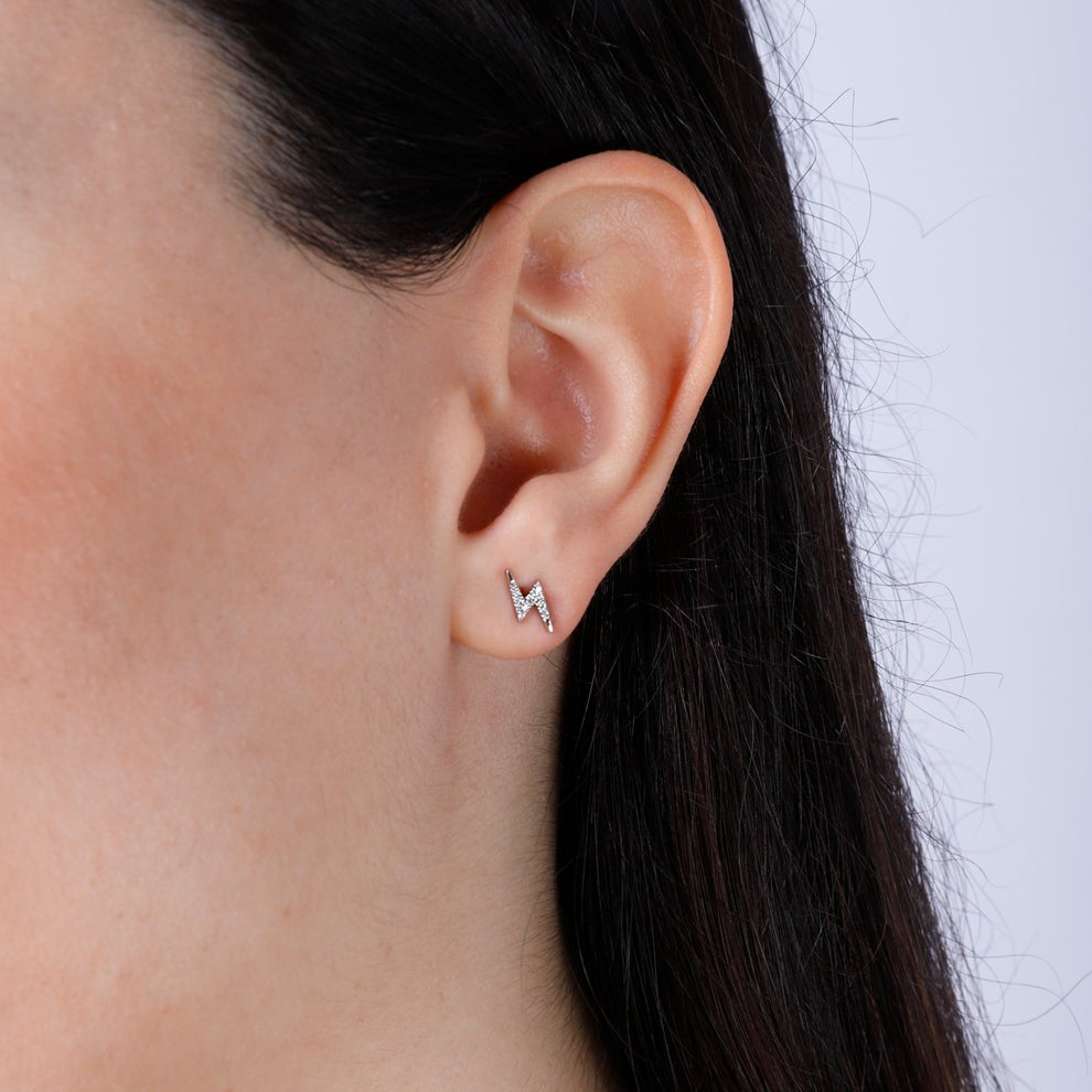 Diamond Pavé 14K White Gold Lightning Stud Earrings