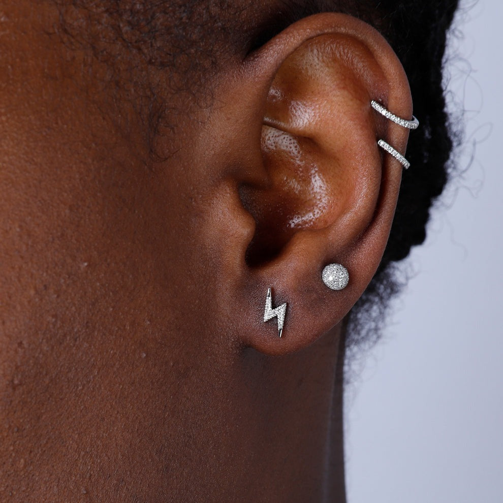 Diamond Pavé 14K White Gold Lightning Stud Earrings