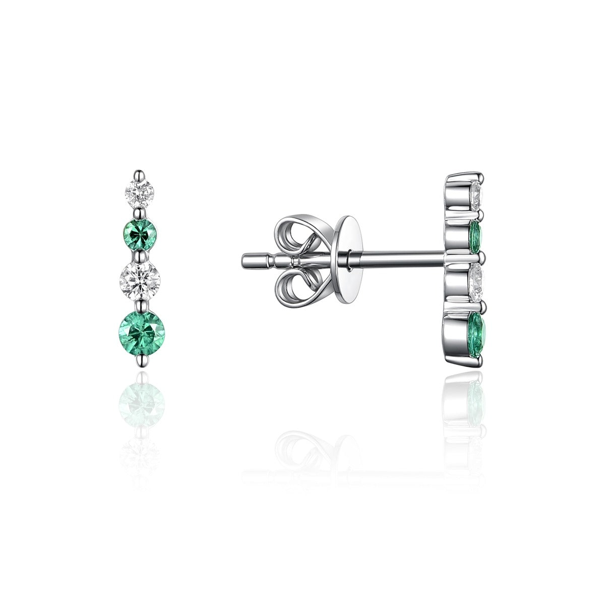 Emerald & Diamond Graduated 14K Gold Stud Earrings