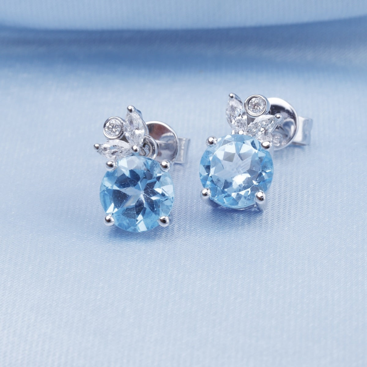 Blue Topaz & Diamond 14K White Gold Floral Earrings