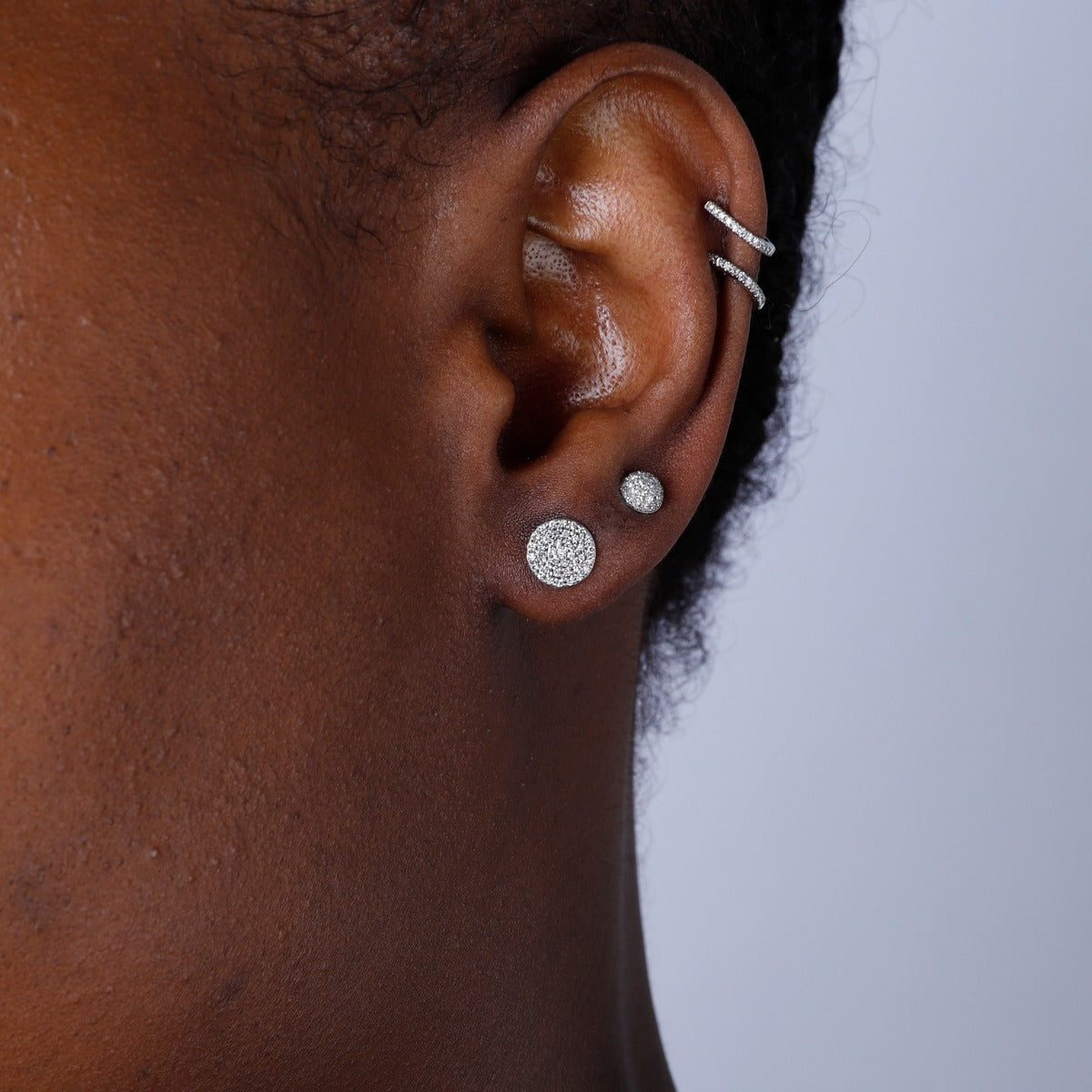 Diamond Pavé 14K White Gold Round Stud Earrings